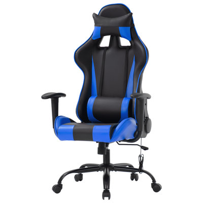Fauteuil de jeu de course, fauteuil de bureau, massage, fauteuil pivotant, dossier haut, fauteuil de direction réglable en cuir de polyuréthane avec soutien lombaire, appui-tête, accoudoir, chaise de bureau pour adultes