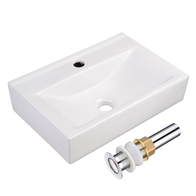 Aquaterior 18" x 12" White Porcelain Rectangular Bathroom Vessel Sink Above Counter Modern for Lavatory Hotel Home  