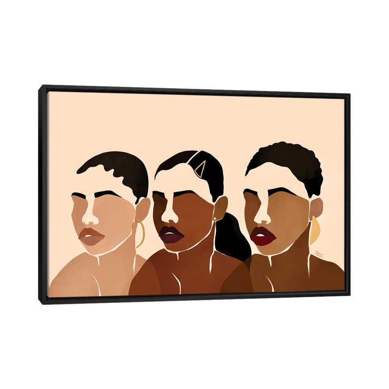 Impression d’art graphique, "sœurs I" par Brie Nicole, Toile avec cadre noir, Pas de tapis, H 18 po x l 26 po x P 1,5 po