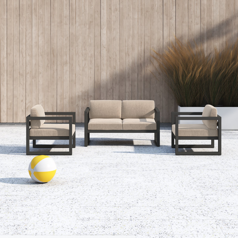 Smith 3 Piece Sofa Seating Group with Sunbrella Cushions, Spectrum Indigo Sunbrella®, Slate