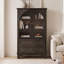 Vitrine à porte en verre arquée 52 po avec 2 tiroirs, tablettes réglables, finition en placage de bois véritable, armoire de rangement pour le salon, la salle à manger et la chambre à coucher-1403765620