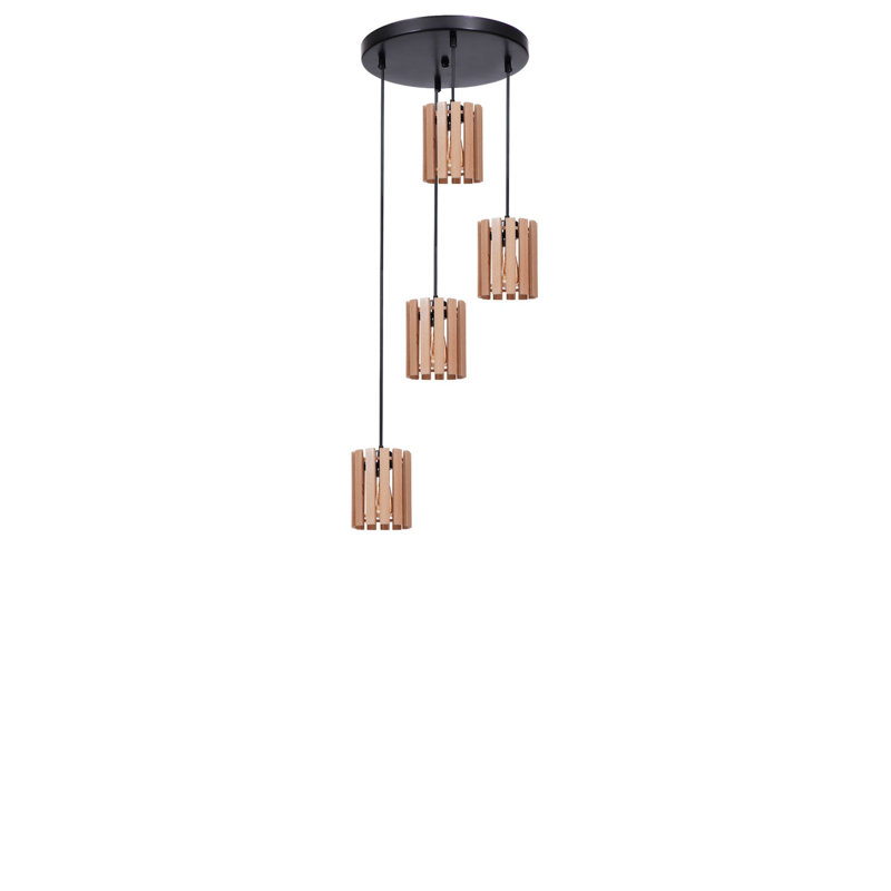 Lustre réglable élégant, structure en métal avec capuchon en bois, diamètre 5,5 po x 7,5 po | Hauteur totale: 31,5 pouces | 4 ampoules E27 de 40 W maximum (ampoule non incluse) | Design élégant en chêne et noir pour décoration intérieure moderne, classé IP20