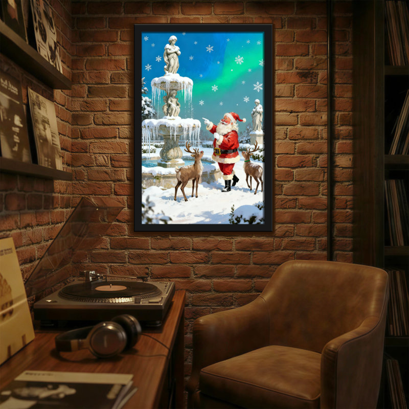 Père Noël de Noël avec renne et fontaine, H 30 po x l 20 po