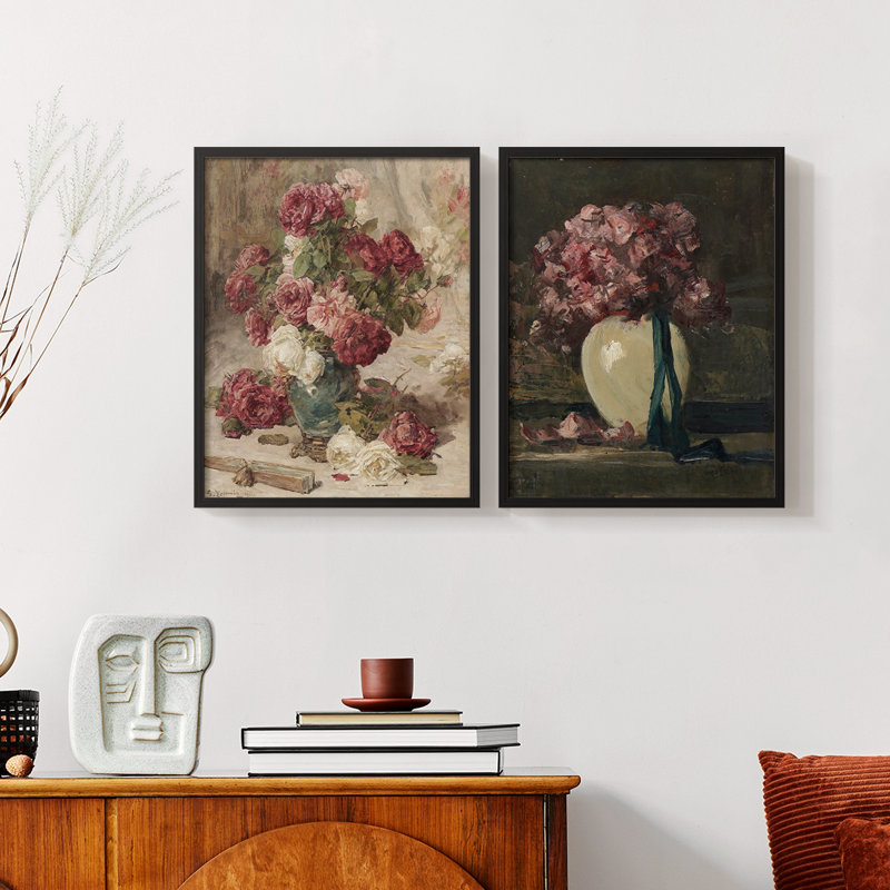 Ensemble de 2 pièces à motif de coin fermé vintage, Noir, H 10 po x l 16 po