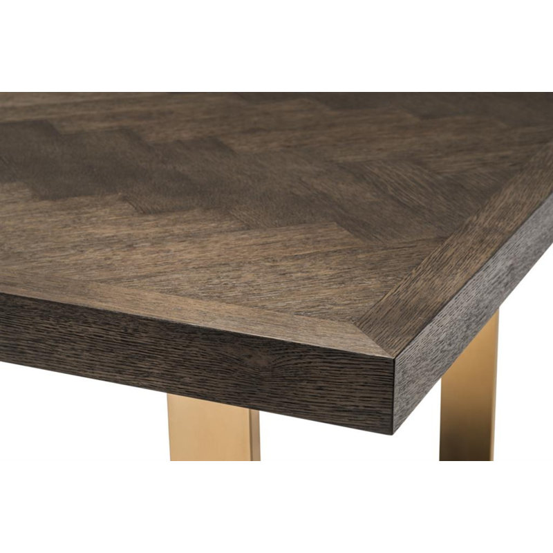 Borghese Solid Oak Dining Table, 39.3701" W x 90.5512" L, Brown Oak/Brushed Brass