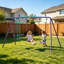 Ensemble de balançoire en métal, balançoire de terrain de jeu extérieure en A avec 2 sièges de balançoire et planeur, équipement de jeu pour enfants robuste à hauteur réglable, mauve