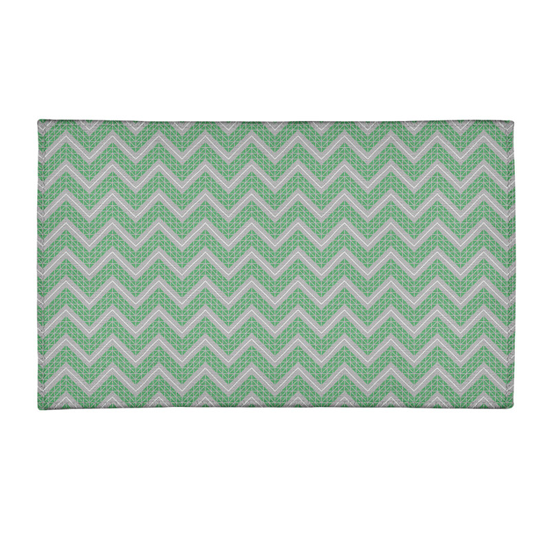 Tapis bleu/gris à chevrons à main, Rectangle 3 pi x 5 pi