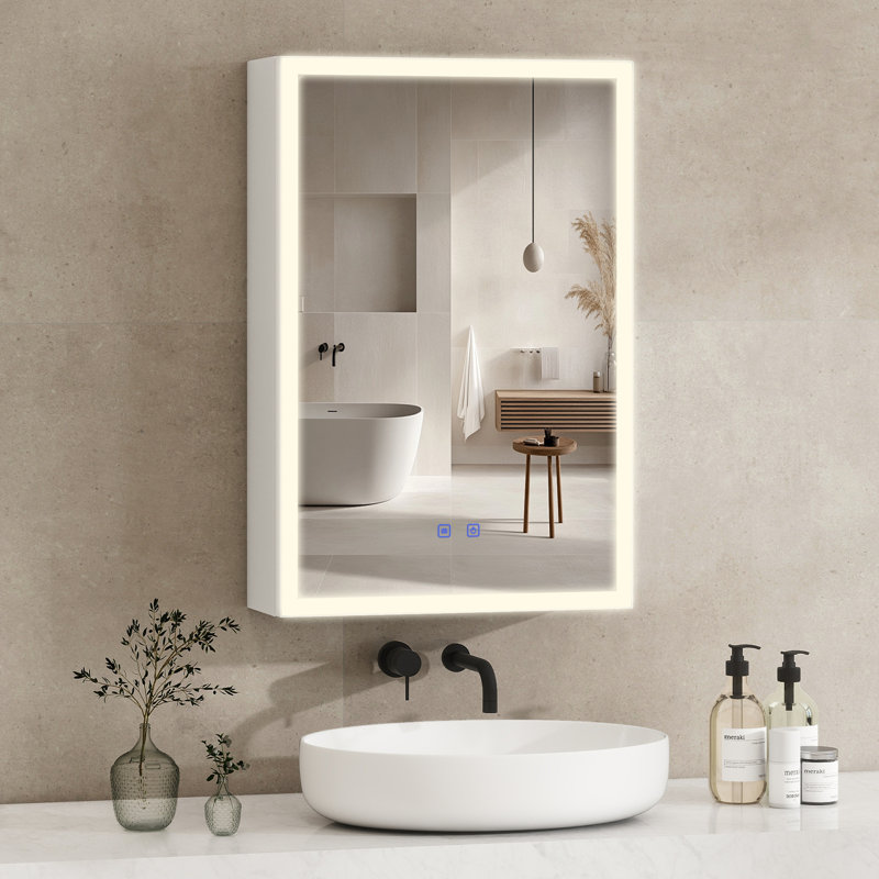 LED Bathroom Mirror Cabinet with Charging, Storage Cupboard with Built-in Rack &USB&Type-C