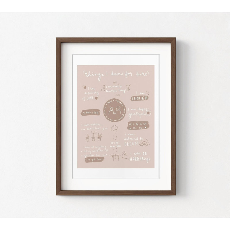 «Things I Know For Sure» par Leah Straatsma, motif de citation rose doux, idée de cadeau de thérapie, impression d'affiche de signe positif