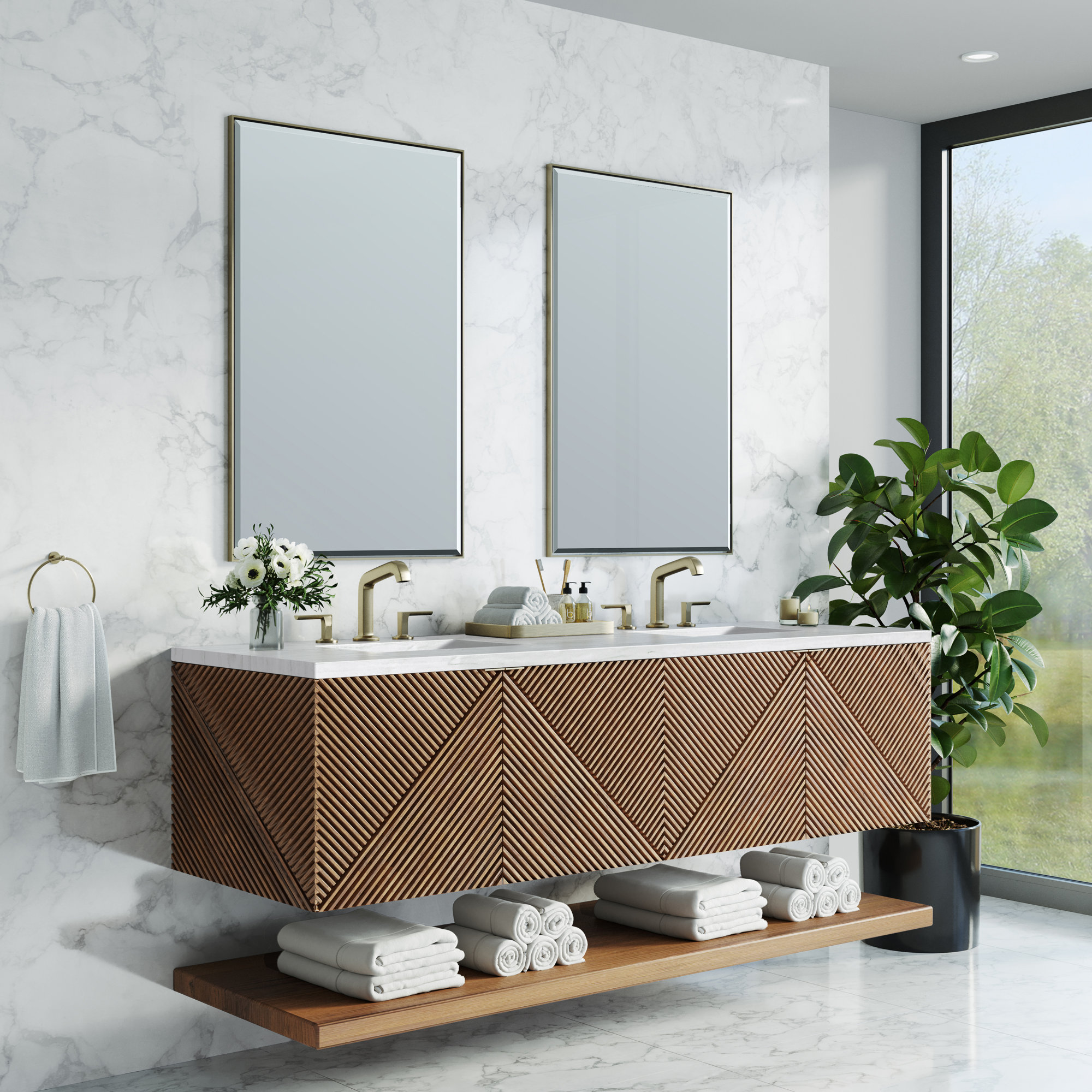 Marcello 72'' Double Bathroom Vanity, 8" Widespread, Arctic Fall