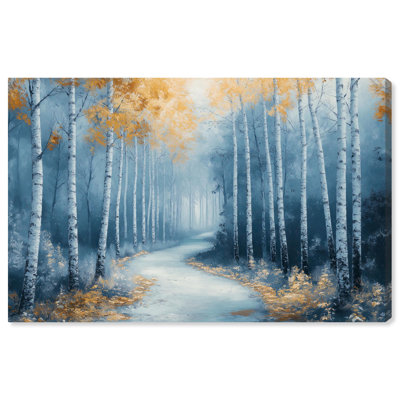 «Birch Serenity», art floral bleu sur toile par Art Remedy