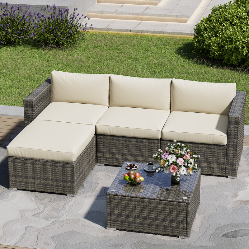 5-Piece Wicker Patio Furniture Set, Beige/Gray