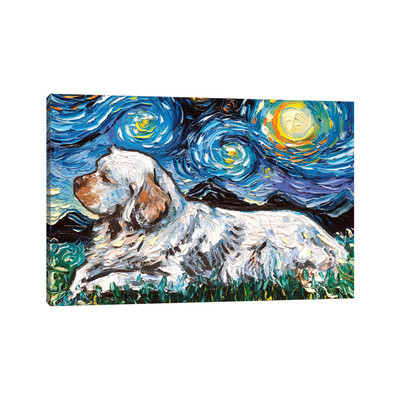 Clumber Spaniel Night 1 Piece Wrapped Canvas Wall Art, 20.32 cm H x 30.48 cm W