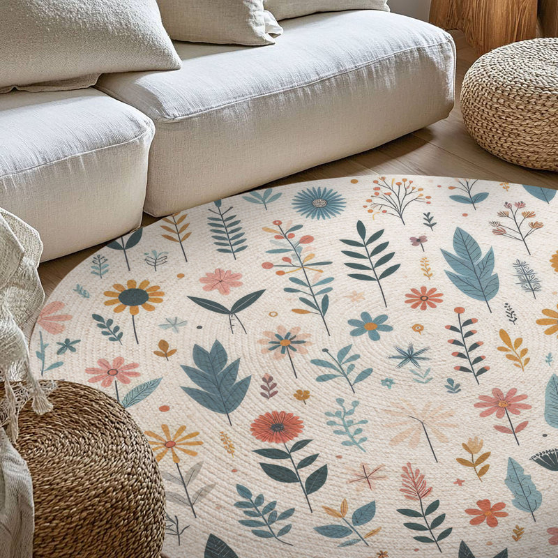 Tapis tressé Green Blossom, Rond 5 pi
