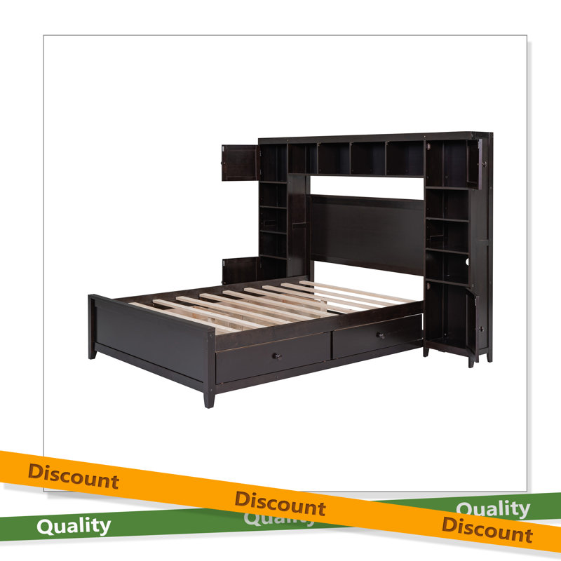 Lit double avec armoire et tablette tout-en-un