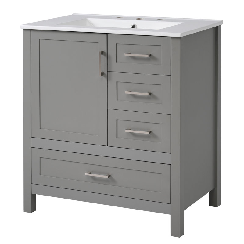 Meuble-lavabo pour salle de bain avec lavabo, armoire de rangement pour salle de bain avec plateau amovible et 3 tiroirs à fermeture en douceur, meuble-lavabo pour la maison