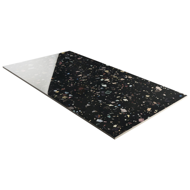 Gemscape 23.62 In. X 47.24 In. Terrazzo Look Polished Porcelain Floor And Wall Tile (15.49 Sq. Ft. / Case), Black
