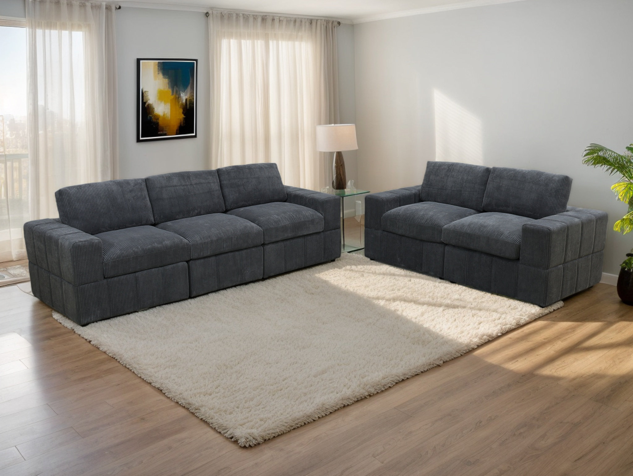 Latitude Run® 5 Picec Premium Corduroy Reversible Modular Living Room