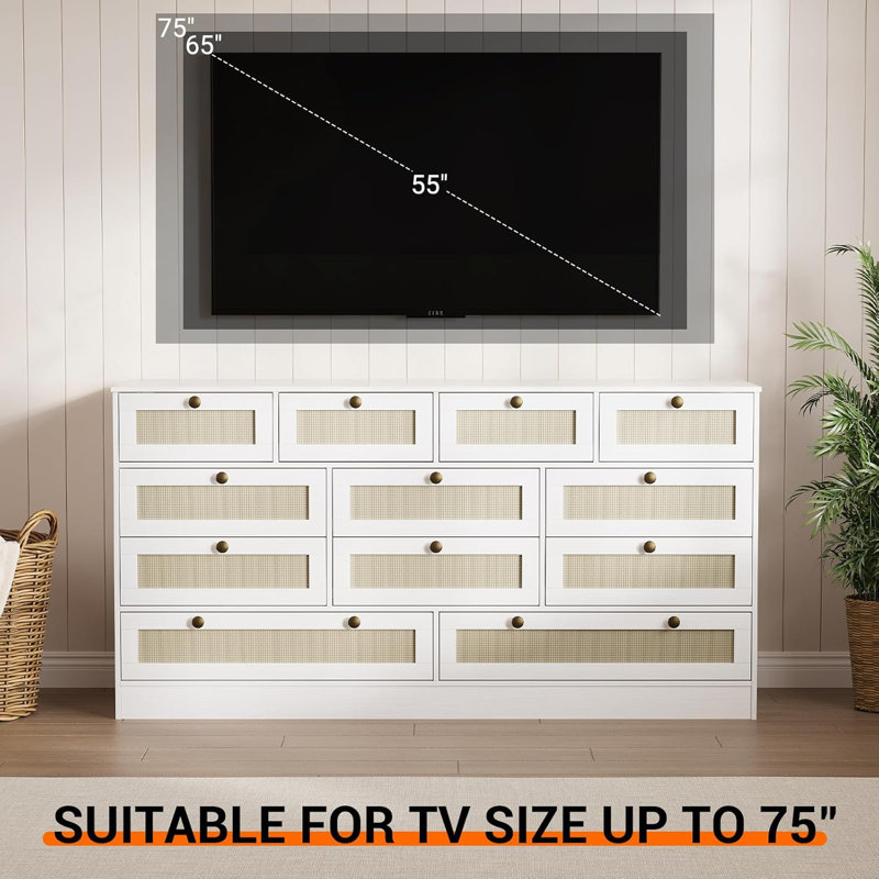 Commodes pour chambre à coucher avec 12 tiroirs, commode de 61 po de largeur pour le salon, couloir, commodes de rangement, meuble télé moderne pour téléviseur 65 po