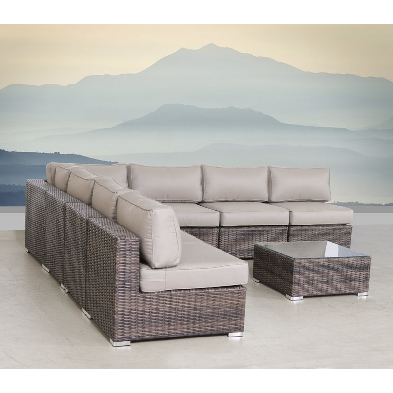 Ensemble de conversation en osier pour 6 personnes avec coussins Sunbrella