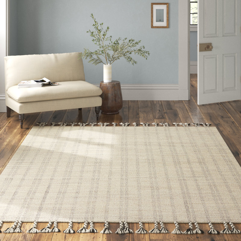 Ginevra Handmade Striped  Area Rug , Rectangle 6' x 9', Cream/Black