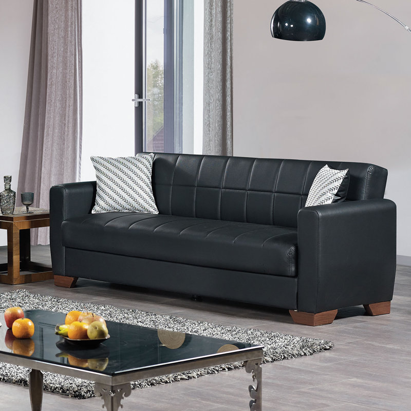 Barato Twin 84'' Faux Leather Convertible Sofa, Black Faux Leather