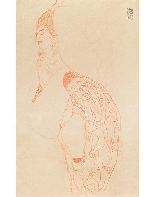«Reclining Semi-Nude» par Gustav Klimt, reproduction d'art sur toile tendue, H 18 po x l 14 po