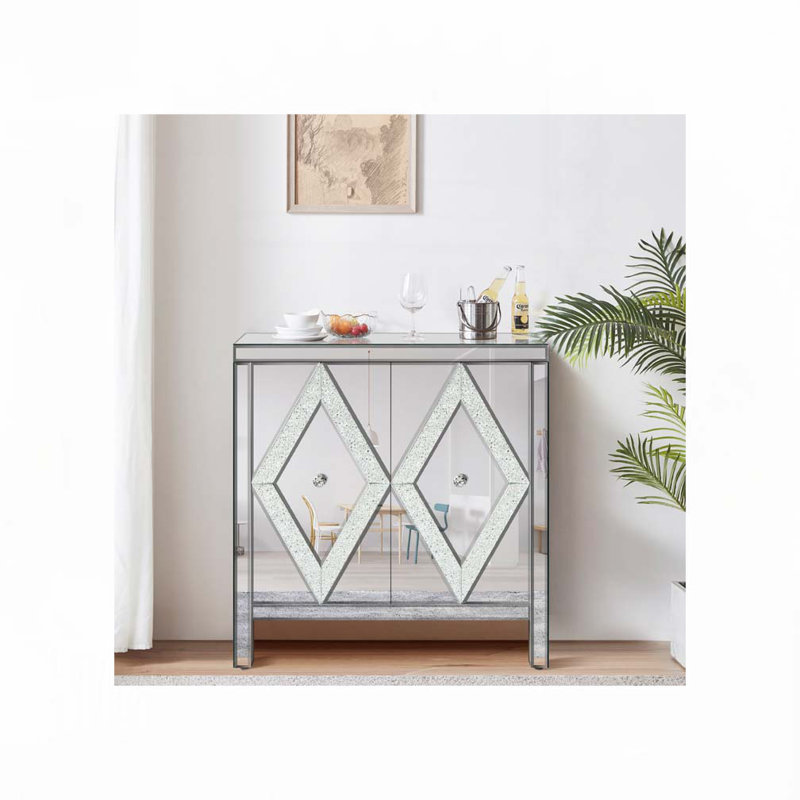 Armoire de rangement avec garniture de miroir et combinaison épissée en forme de losange pour le salon, la salle à manger, l'entrée, la cuisine