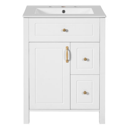 24 - Inch Bathroom Vanity Featuring Undermount Ceramic Sink, Soft Close Doors, Smart Storage For Towels, And Aluminum Alloy Handles With Double , Function, Solid Wood Foot