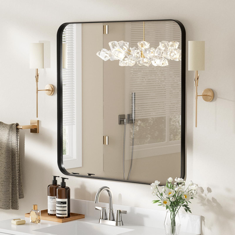 Miroir de salle de bain mural Cozy Design, Carré, 36 po x 36 po, Noir