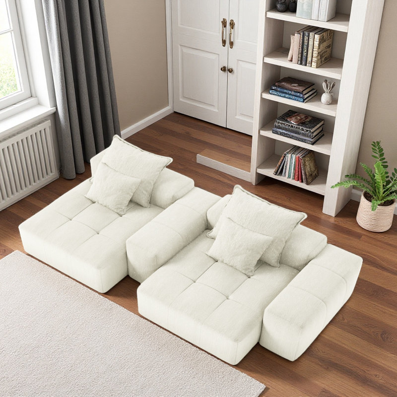 Canapé modulaire surdimensionné avec 2 chaises longues et 2 accoudoirs, Beige