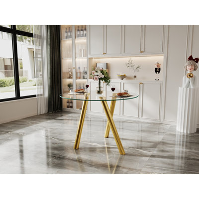 Table de salle à manger 35 pouces en verre trempé avec pieds robustes en métal