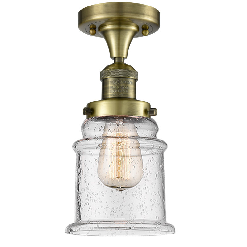 Arley Glass Semi Flush Mount, Antique Brass, 6 Watt Vinage LED Bulb, Seedy