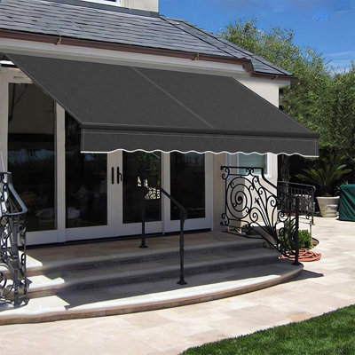 Auvent de terrasse pour auvent 10 'x 8', auvent rétractable avec manivelle manuelle, cadre en aluminium et résistant aux rayons UV de 280 g / m² pour le balcon, la terrasse et la cour