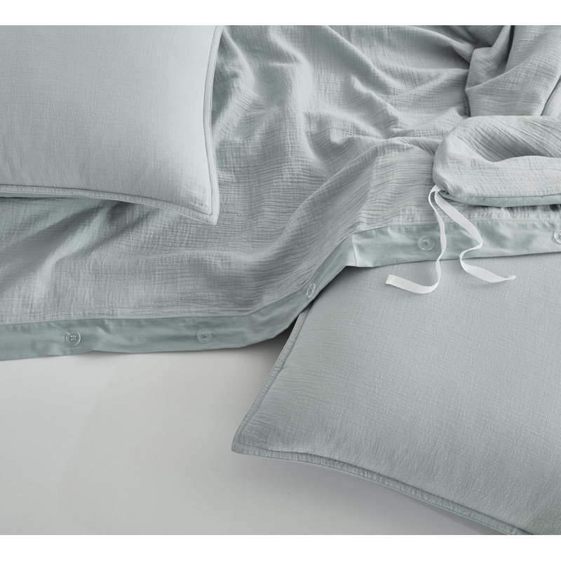 Breeze Cotton Gauze Duvet Cover Set, King Duvet Cover + 2 King Shams, Light Blue/Gray