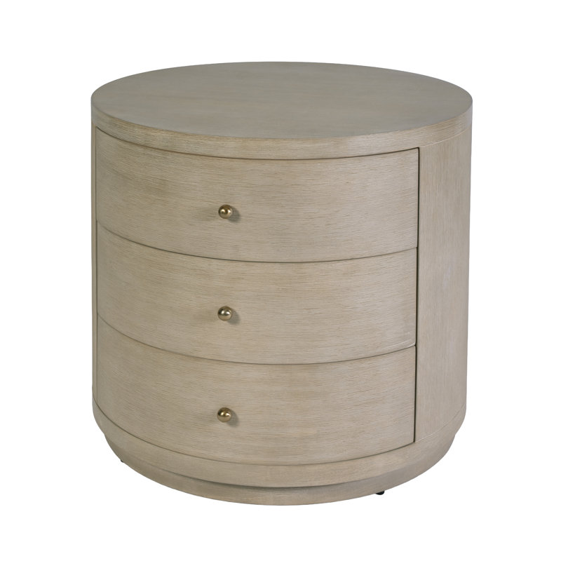 Table de bout ronde à 3 tiroirs en bois brun naturel 28 po Celine, Antique Taupe