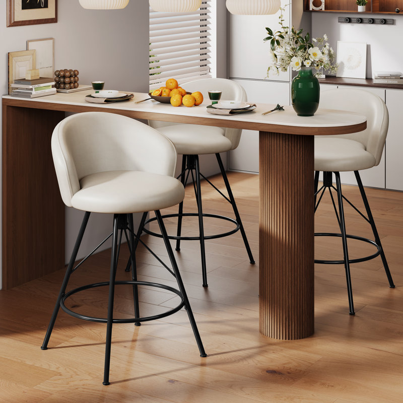 Upholstered Counter Stool With Metal Frame, Bar Stool (30" Seat Height), Beige