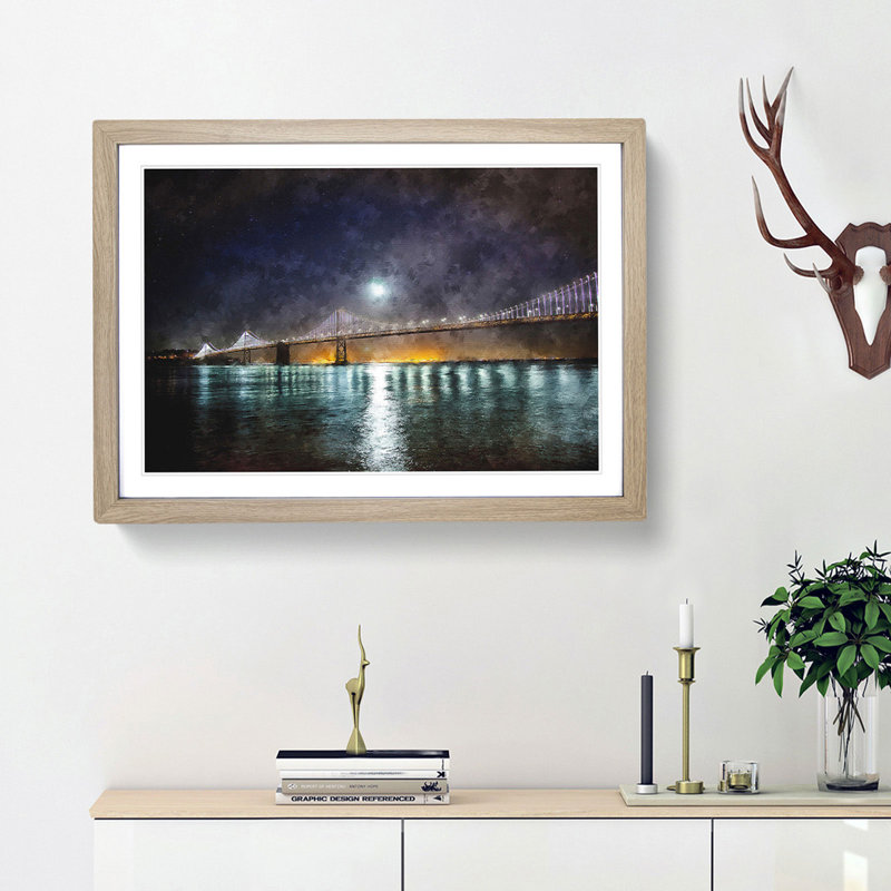 The San Francisco Oakland Bay Bridge - Picture Frame Painting Print, Oak Framed, 62cm H x 87cm W x 2cm D