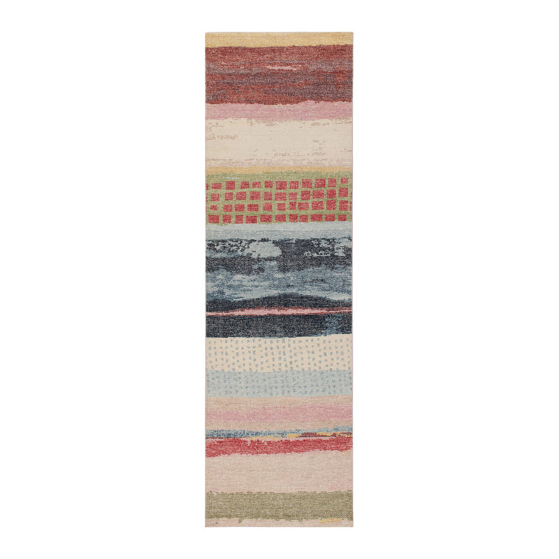 Rug & Kilim’S Distressed Modern Runner In Multihued Abstract Patterns, Runner 2'6" x 14'