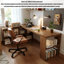 Bureau tout en bois massif en L avec armoires de rangement-360431837