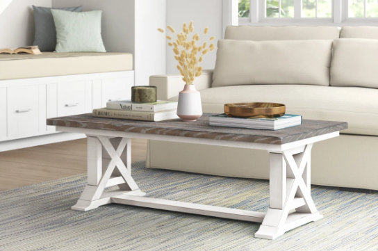 farmhouse coffee table divided into three sections