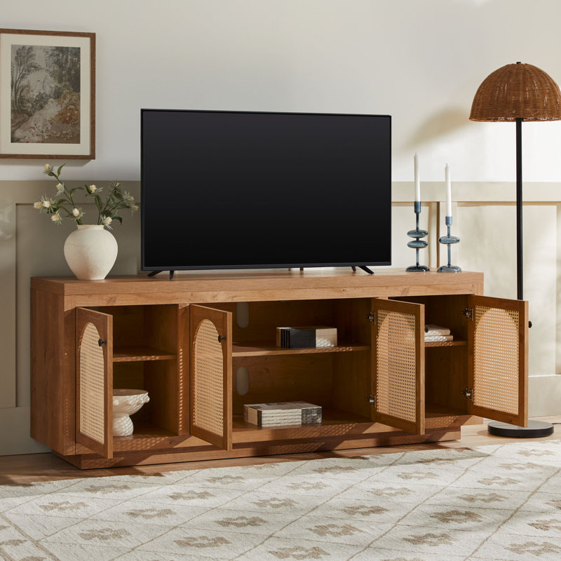 Meuble télé 70 po avec portes en rotin Eilisha, Chêne anglais