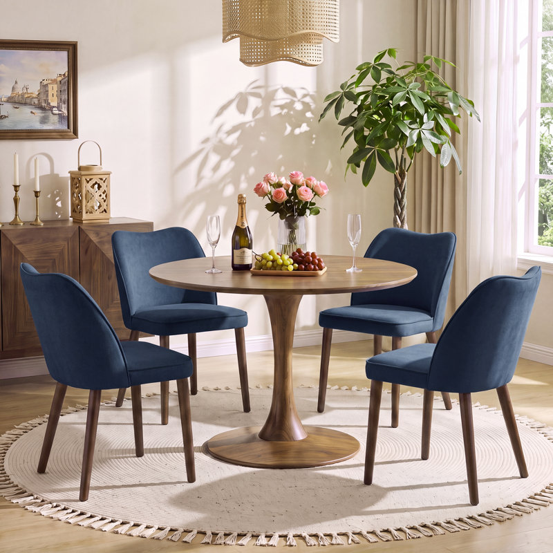 Upholstered Solid Wood Small Dining Chairs - Ergonomic Curve & Plush Padding for Multiple Spaces, Blue