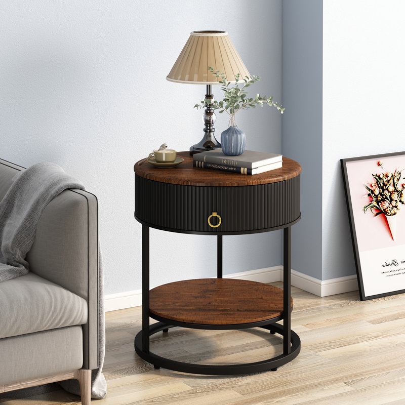 End Table with Storage, Black, Brown/Black