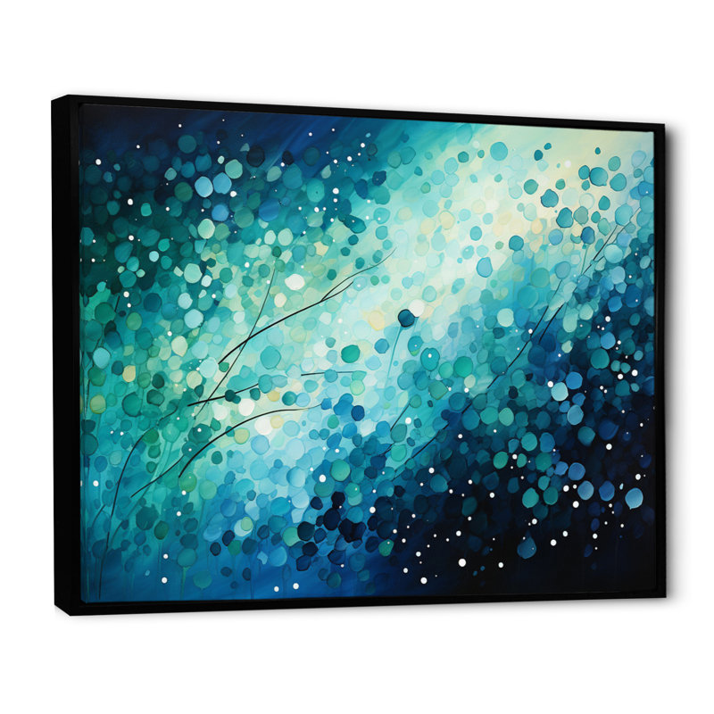 Turquoise Tranquillity IX - paysages abstraits, art mural, H 24 po x l 32 po x P 1 po, Cadre flottant noir