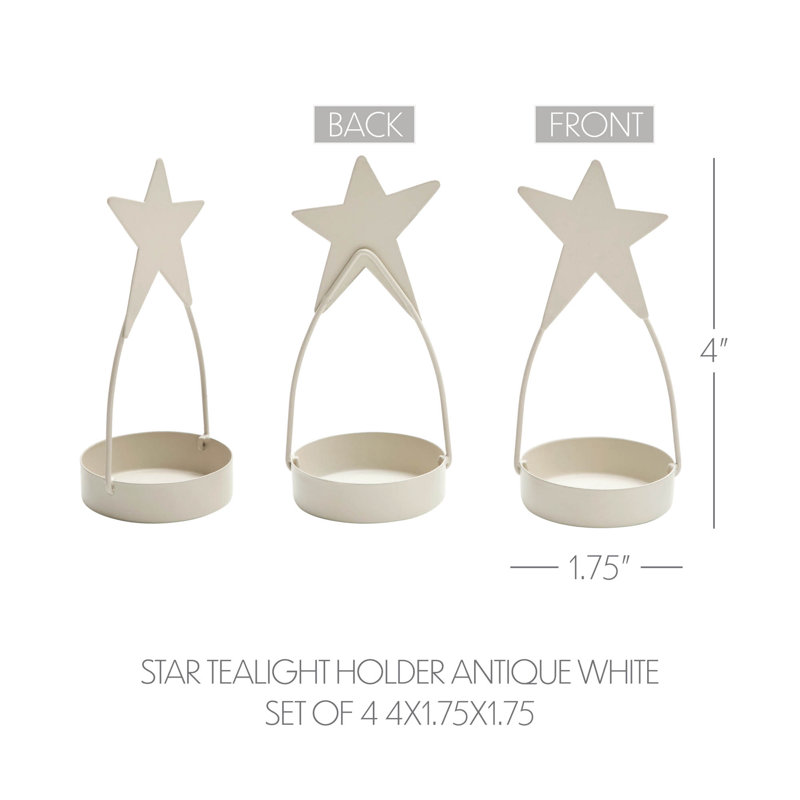 Festive Finds Star Tealight Holder Set of 4 4x1.75x1.75, Antique White