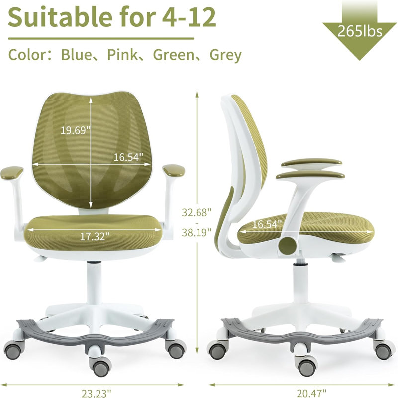 Computer Chairs with Armrest and Footrest Mesh Ergonomic with Adjustable Height Swivel Safe Sit-Locking Casters, Sage Green