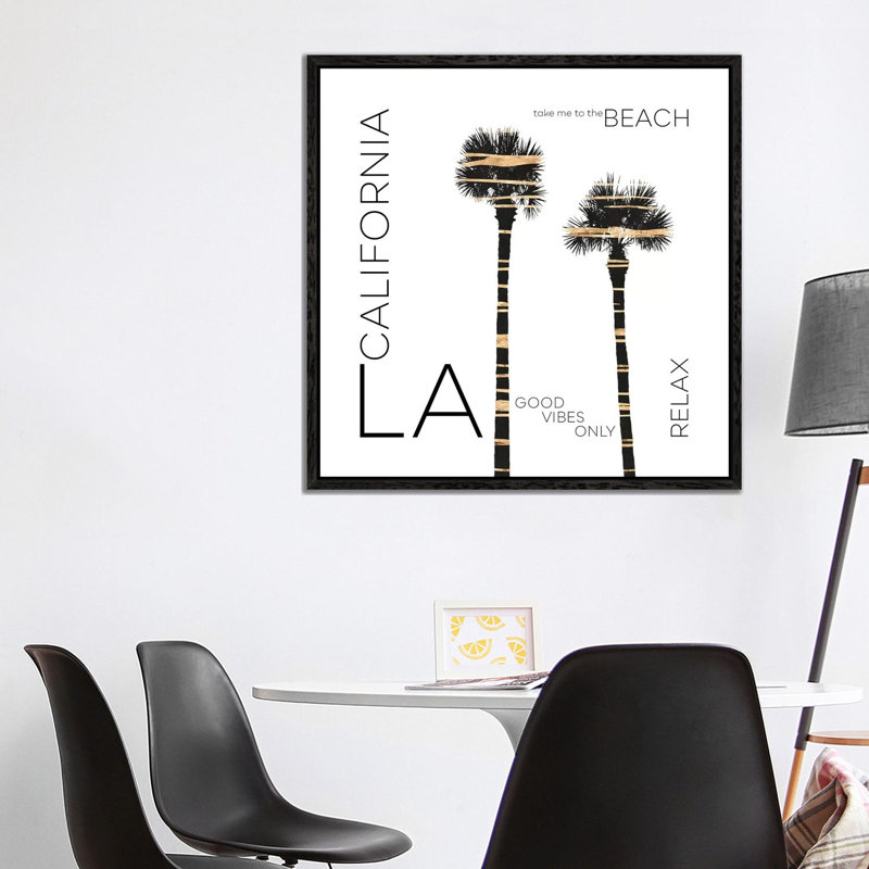 Urban Art LA Palm Trees by Melanie Viola - Print on Canvas, Black Framed, 93.98cm H x 93.98cm W x 3.81cm D