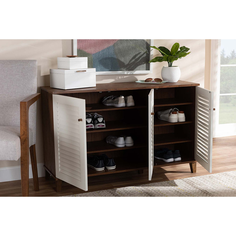 Shoe Storage Cabinet, White/Walnut
