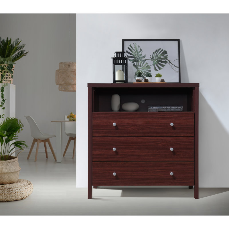 Maekayla 35.43'' W 3 - Drawer Dresser, Mahogany